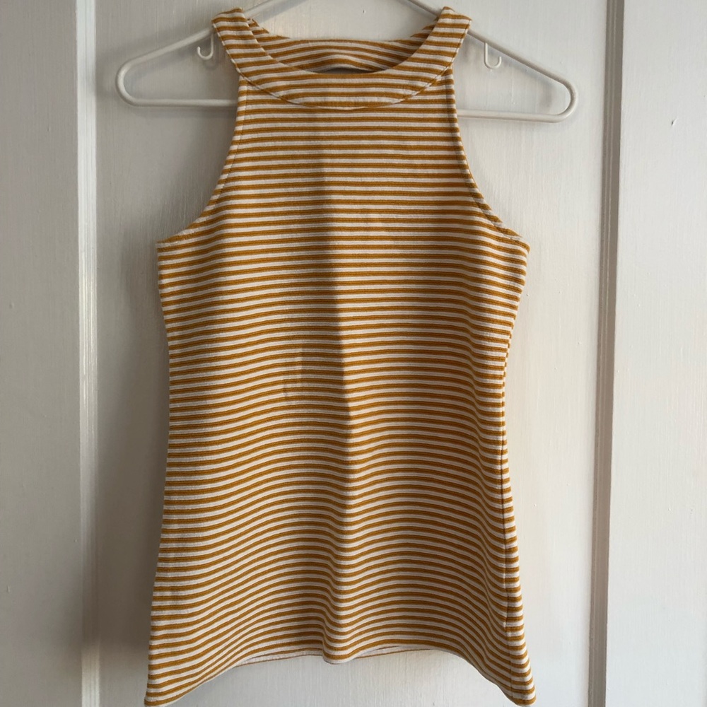 Striped tank w/ cut out at back.